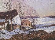 George M Bruestle Barns in Winter painting